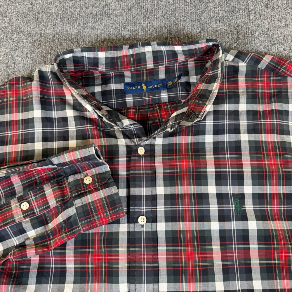 Ralph Lauren Mens XXL Plaid Button Down Shirt Red Navy Blue White #3930
